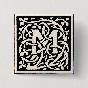 Chapa Cuadrada Monograma de cosecha de vintage M Letra Art Nouvea