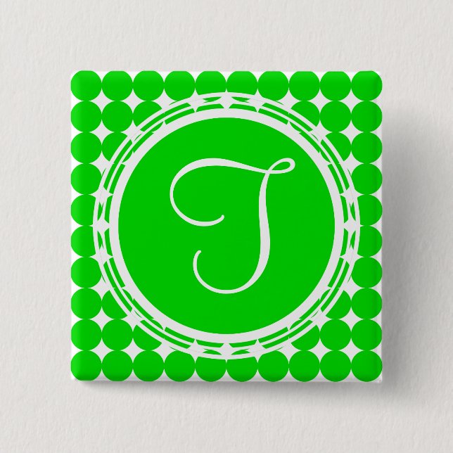 Chapa Cuadrada Monograma de dot de polka verde (Anverso)