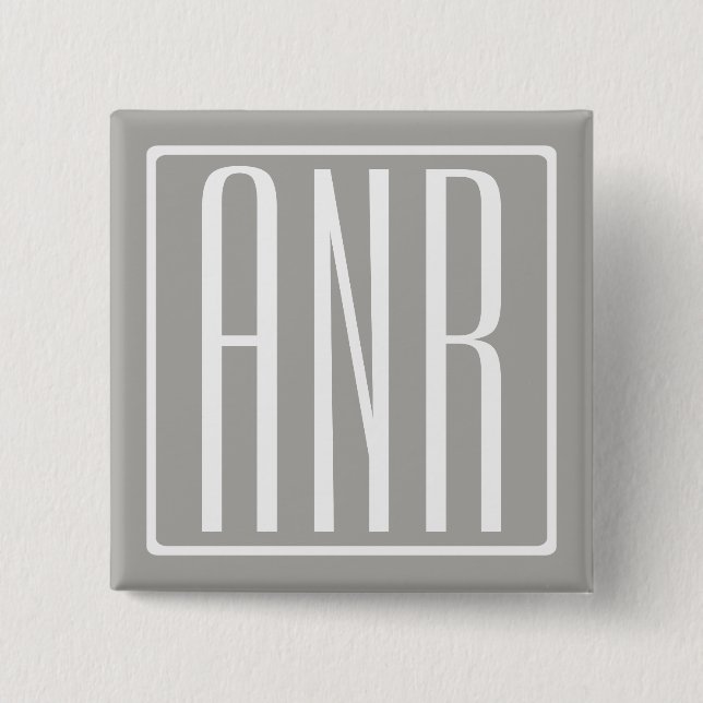 Chapa Cuadrada Monograma de Iniciales | Blanco Sobre Gris Claro (Anverso)