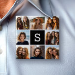 Chapa Cuadrada Monograma de Personalizado de Collage de fotos bla<br><div class="desc">Puedes usar fotos de Instagram para este diseño. Utiliza 8 fotos cuadradas para crear un regalo único y personal. O puedes mantener al cachorro hipster y hacer un keepsake de moda. Si necesita ajustar las imágenes,  haga clic en la herramienta personalizar para realizar cambios.</div>