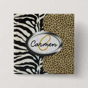 Chapa Cuadrada Monograma del leopardo y del estampado de zebra