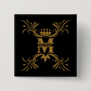 Chapa Cuadrada Monograma del nombre dorado del Art Decó de la Vin