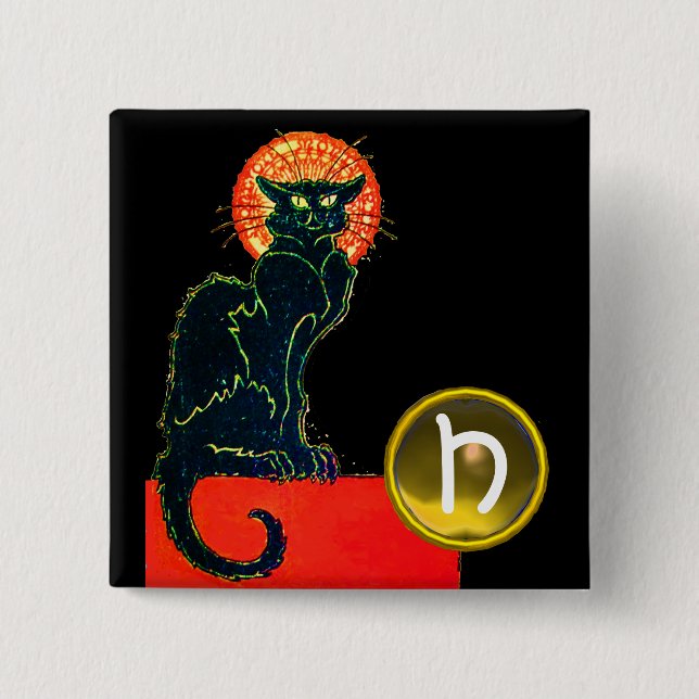 CHAPA CUADRADA MONOGRAMA DEL PARTIDO GATO HALLOWEEN NEGRO (Anverso)
