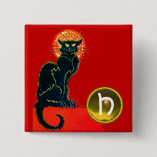 CHAPA CUADRADA MONOGRAMA DEL PARTIDO GATO HALLOWEEN NEGRO