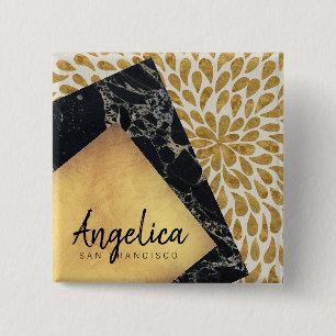 Chapa Cuadrada Monograma elegante del mármol del negro de la