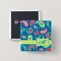Monograma moderno verde azul turquesa Paisley