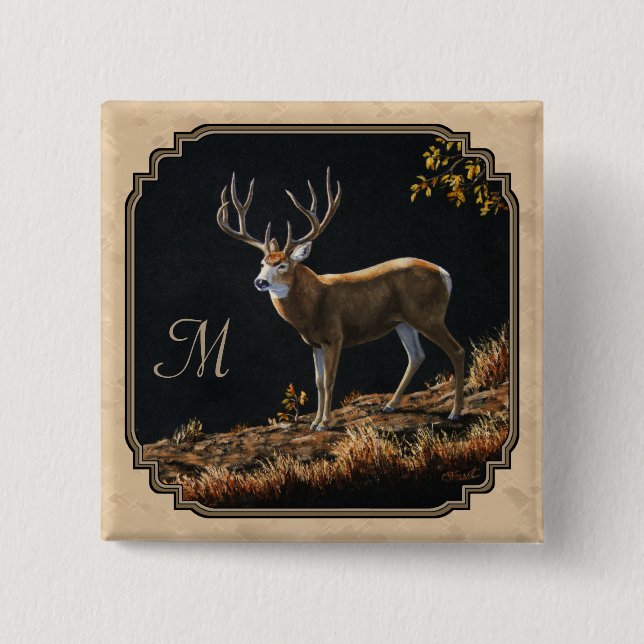 Chapa Cuadrada Monograma Mule Deer Buck Tan (Anverso)