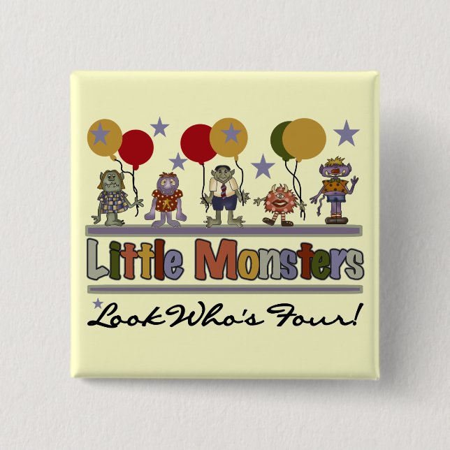 Chapa Cuadrada Monstruo 4 camisetas y regalos de cumpleaños (Anverso)