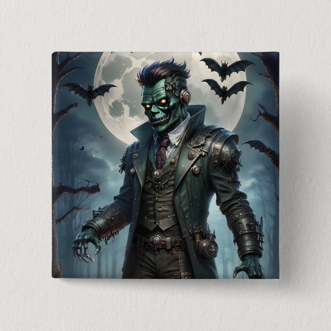 Chapa Cuadrada Monstruo de Frankenstein Steampunk de Halloween (Anverso)
