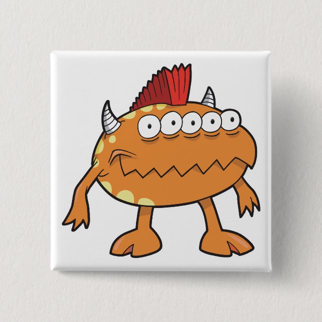 Chapa Cuadrada monstruo mohawk naranja muchos ojos (Anverso)