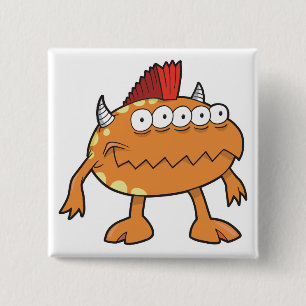 Chapa Cuadrada monstruo mohawk naranja muchos ojos
