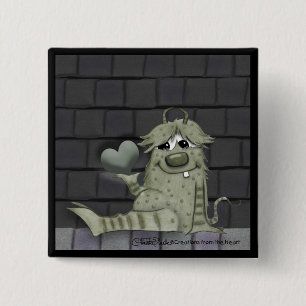 Chapa Cuadrada Monstruo verde borroso con el corazón