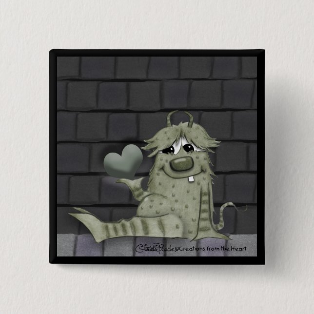 Chapa Cuadrada Monstruo verde difuso con corazón (Anverso)