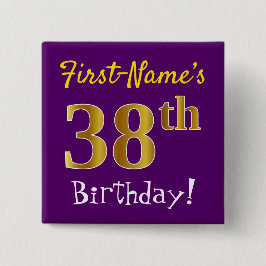 Chapa Cuadrada Morado, Faux Gold 38th Birthday, con nombre person