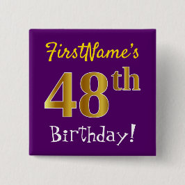 Chapa Cuadrada Morado, Faux Gold 48th Birthday, con nombre person