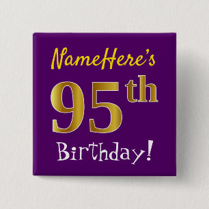 Chapa Cuadrada Morado, Faux Gold 95th Birthday, con nombre person