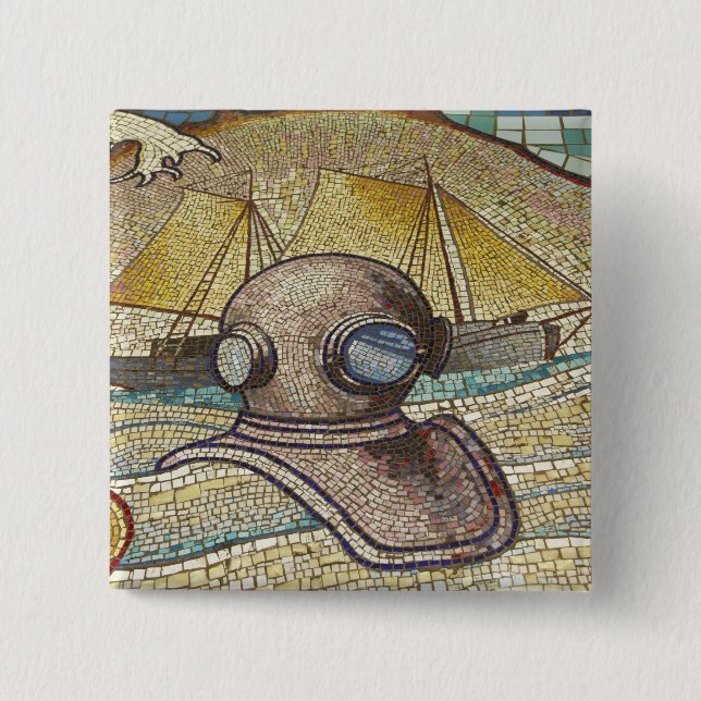 Chapa Cuadrada Mosaico de casco de buzo antiguo (Anverso)