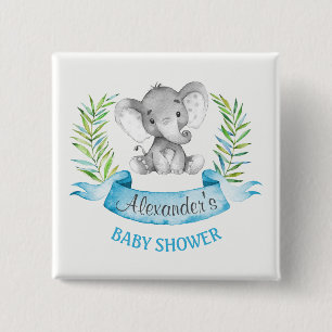 Chapa Cuadrada Muchacho Baby Shower del elefante de la acuarela
