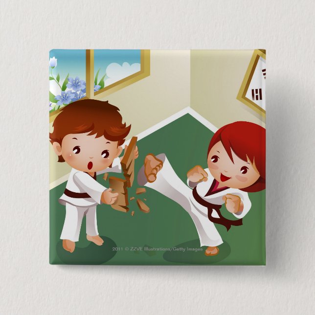 Chapa Cuadrada Muchacho del karate que se sostiene de madera con (Anverso)