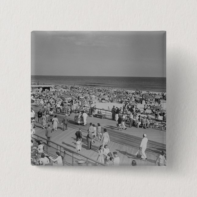 Chapa Cuadrada Muchedumbre en la playa (Anverso)