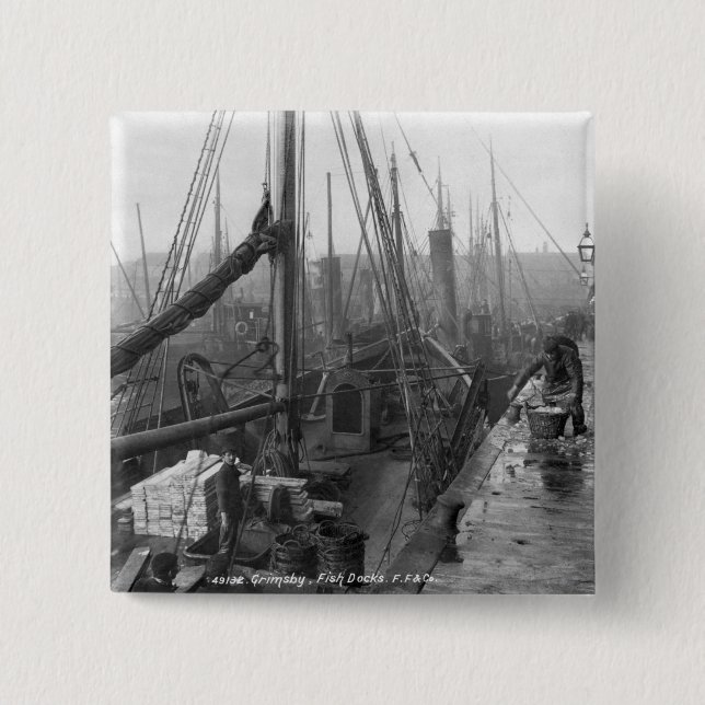 Chapa Cuadrada Muelles de los pescados, Grimsby, comienzo del (Anverso)
