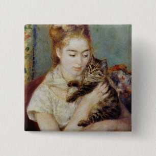 Chapa Cuadrada Mujer con un gato de Pierre-Auguste Renoir