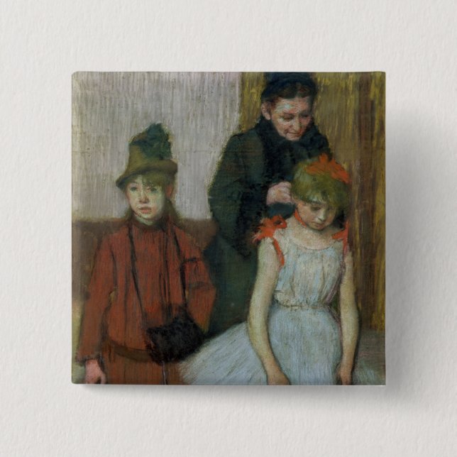Chapa Cuadrada Mujer de Edgar Degas el | con dos niñas (Anverso)