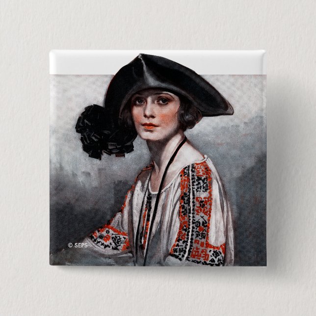 Chapa Cuadrada Mujer en blusa bordada (Anverso)