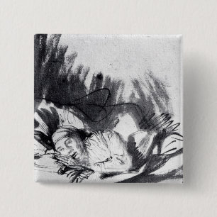 Chapa Cuadrada Mujer enferma en una cama, quizá Saskia