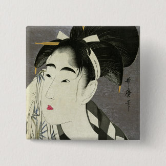 Chapa Cuadrada Mujer limpiando sudor Utamaro Fina Arte Japonés