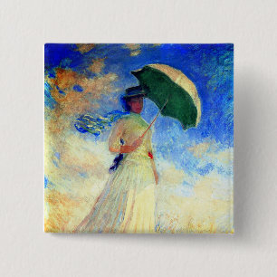 Chapa Cuadrada Mujer Monet con una sombrilla a la derecha