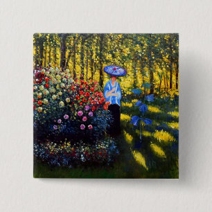 Chapa Cuadrada Mujer Monet con una sombrilla en el jardín