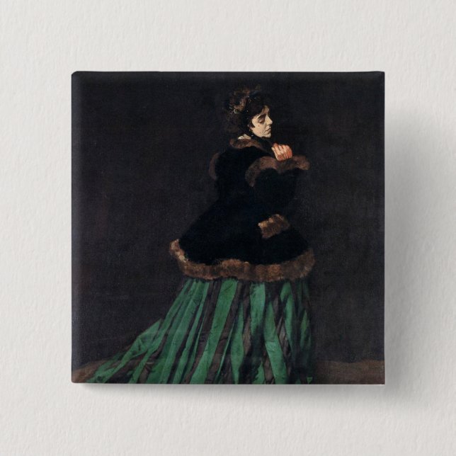 Chapa Cuadrada Mujer Monet con vestido verde (Anverso)