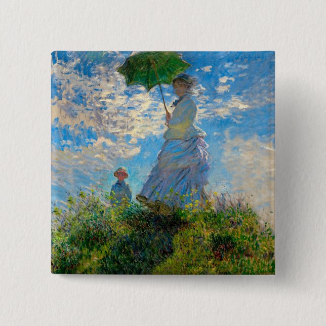 Chapa Cuadrada Mujer Monet Paraguas Impresionismo (Anverso)