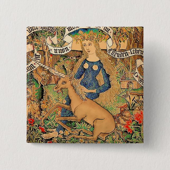Chapa Cuadrada "Mujer salvaje con unicornio" (Anverso)