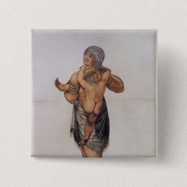 Chapa Cuadrada Mujer y bebé indios de Pomeiooc (Anverso)