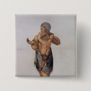 Chapa Cuadrada Mujer y bebé indios de Pomeiooc