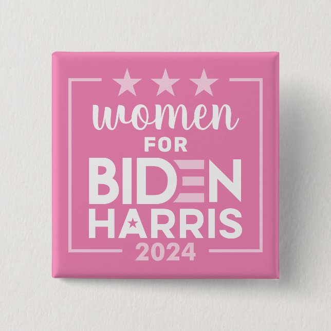 Chapa Cuadrada Mujeres para Biden Harris - Diseño rosa 2024 (Anverso)