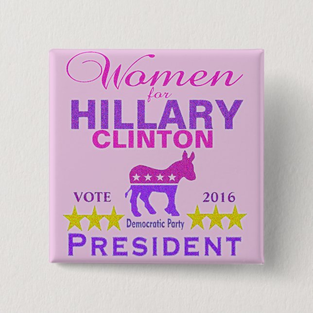 Chapa Cuadrada Mujeres para presidente Think Pink de Hillary (Anverso)