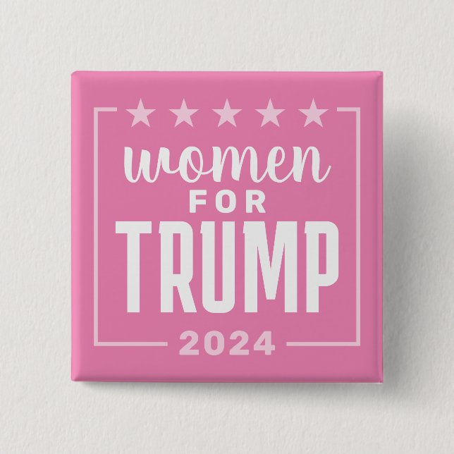 Chapa Cuadrada Mujeres para Trump - diseño rosa 2024 (Anverso)