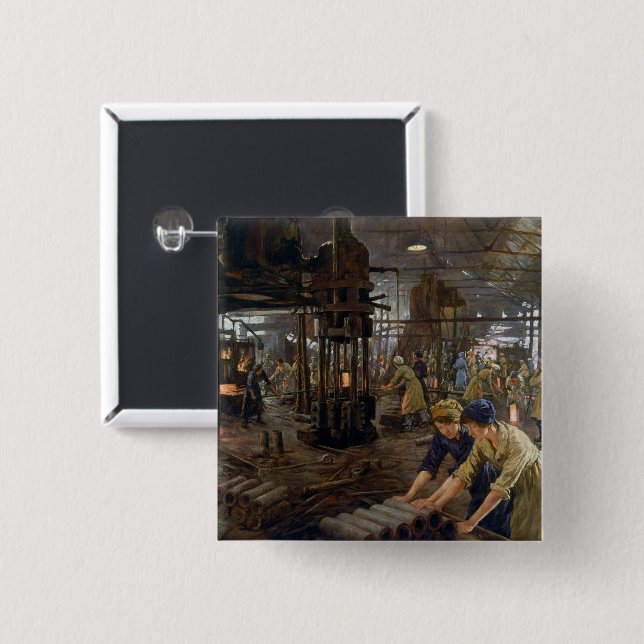 Chapa Cuadrada Mujeres trabajando en una fábrica de municiones en (Anverso y reverso)