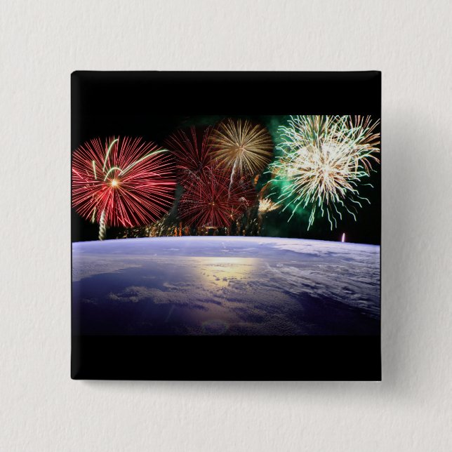 Chapa Cuadrada Mundo y fuegos artificiales (Anverso)