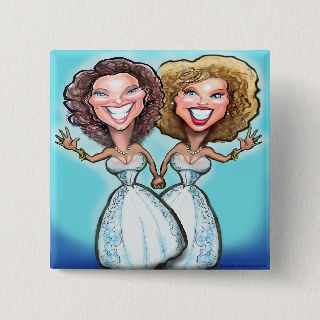 Chapa Cuadrada Muñecas de pasteles de Boda lesbiana (Anverso)
