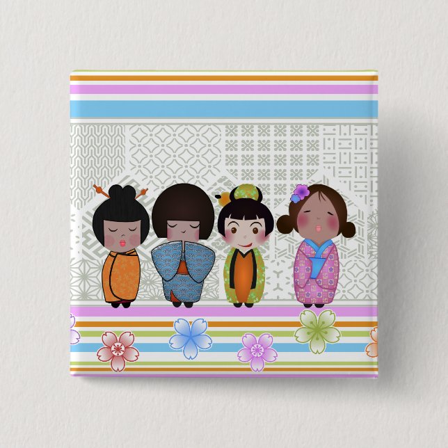Chapa Cuadrada muñecas kokeshi (Anverso)