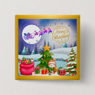 Chapa Cuadrada Muñeco de nieve Feliz Navidad Árbol Regalo & Feliz
