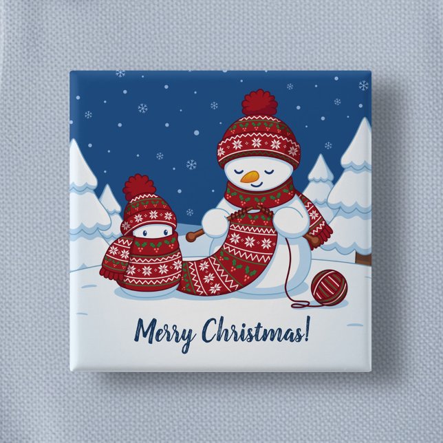Chapa Cuadrada Muñeco de nieve tejiendo bufanda de Navidad (Subido por el creador)