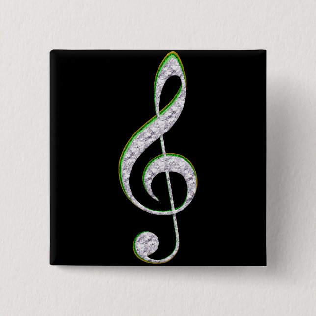 Chapa Cuadrada MÚSICA Esmeralda y Diamond Treble Clef (Anverso)