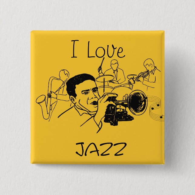 Chapa Cuadrada Músico de JAZZ con trompeta y notas musicales (Anverso)