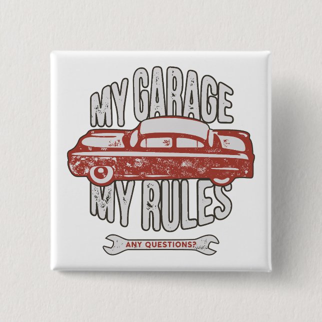 Chapa Cuadrada My Rules Classic Red Car Retro Mechanic (Anverso)