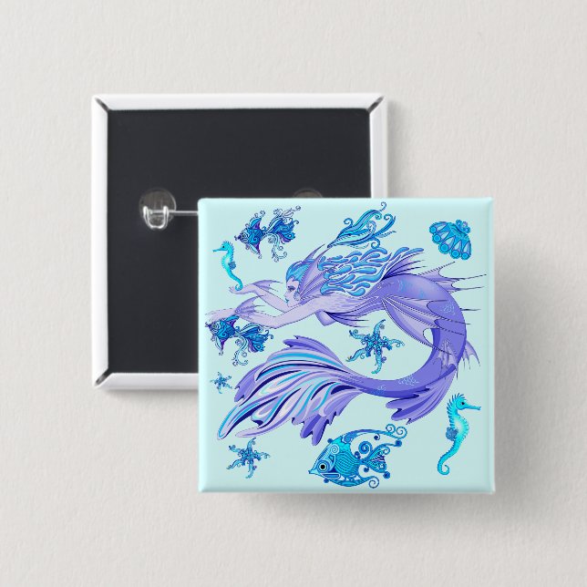 Chapa Cuadrada Mystic Mermaid Fairy Purple Creple Ceramic Tile (Anverso y reverso)